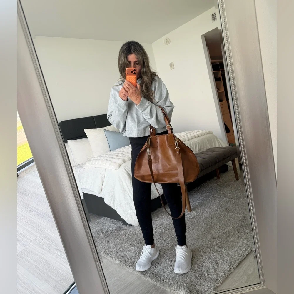Classic Italian Brown Leather Tote/ Crossbody Bag